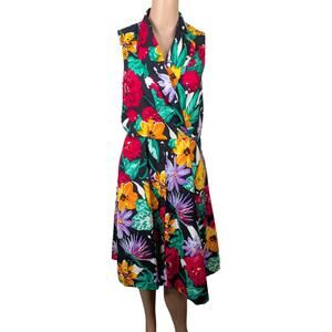VTG 80s 90s Impressions Floral Dress SZ 8 Bold Cotton Skater Full Circle Skirt